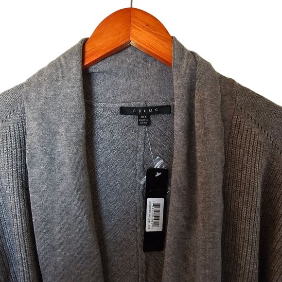 Cyrus Womens Gray Shawl Collar Long Sleeves Draped Open Front Cardigan Plus size - Picture 6 of 13